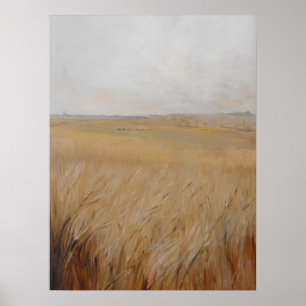 Autumn barley field painting, vintage art,  poster