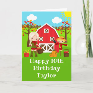 Autumn Barnyard Blonde Hair Girl Happy Birthday  Card