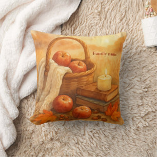 Autumn Basket of Dreams Cozy Fall Items Watercolor Throw Pillow
