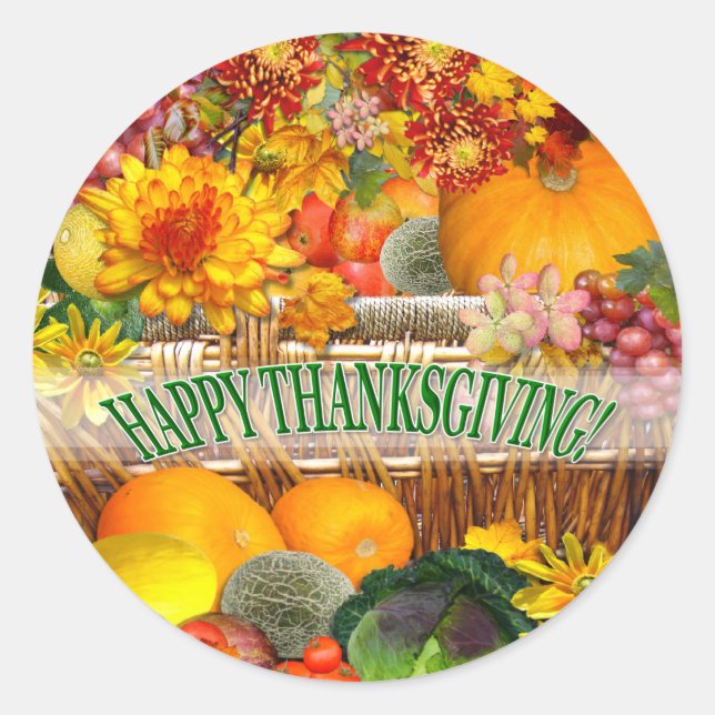 Autumn Basket Thanksgiving Classic Round Sticker (Front)
