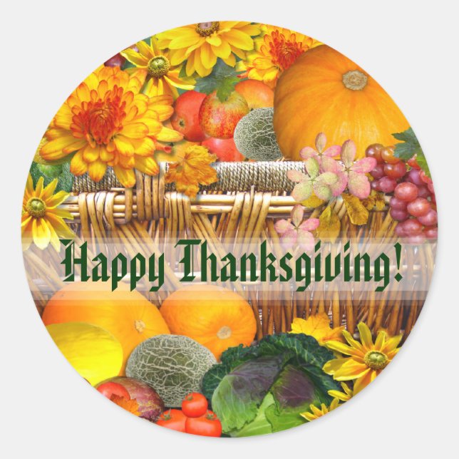 Autumn Basket Thanksgiving Classic Round Sticker (Front)