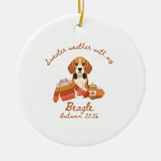 Autumn Beagle Hygge Ceramic Ornament