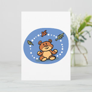 Autumn Bear with Falling Leaves  Invitation