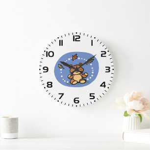 Autumn Bear with Falling Leaves  Large Clock