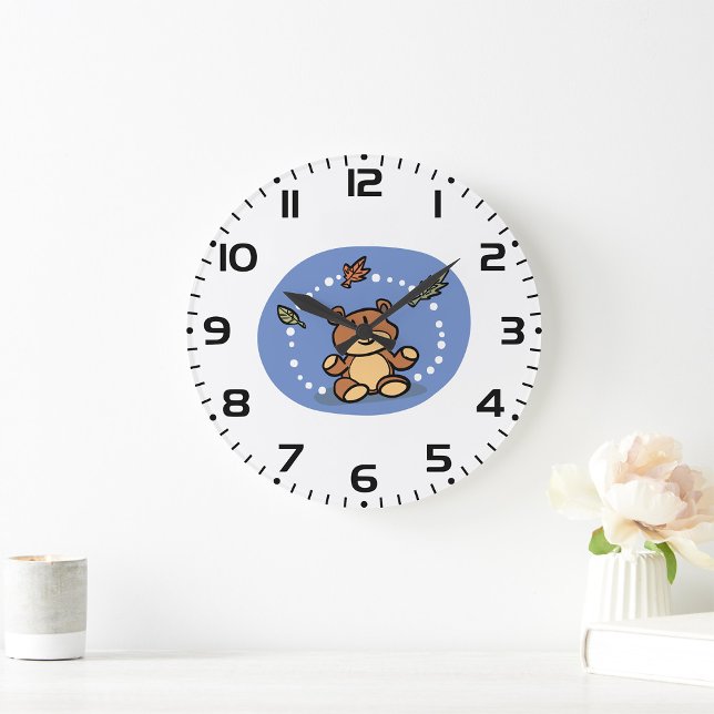 Autumn Bear with Falling Leaves  Large Clock (Creator Uploaded)