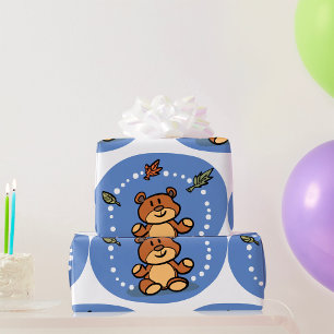 Autumn Bear with Falling Leaves  Wrapping Paper