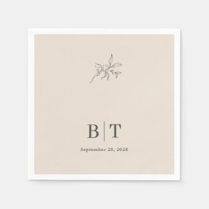 Autumn Beige Simple Botanical with Initials Napkin
