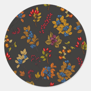 Autumn berries on chocolate brown 2 classic round sticker