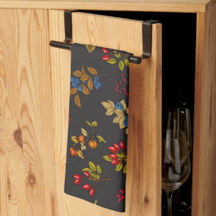 Autumn berries on chocolate brown 2 kitchen towel