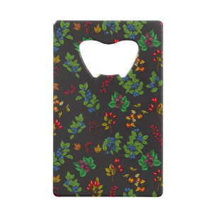 Autumn berries on chocolate brown credit card bottle opener