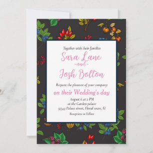 Autumn berries on chocolate brown invitation