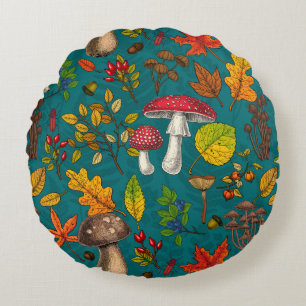 Autumn berries on chocolate brown round pillow