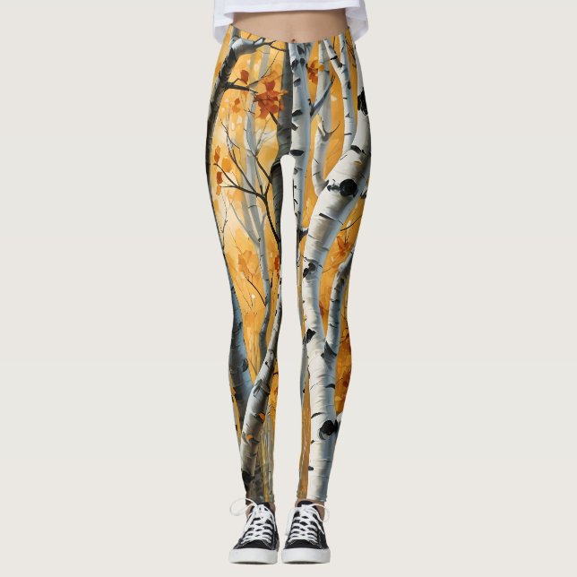 Autumn Birch Trees Leggings (Front)