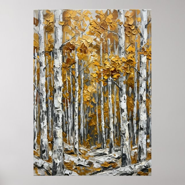 Autumn Birch Trees Painting Poster | Golden Forest (Front)