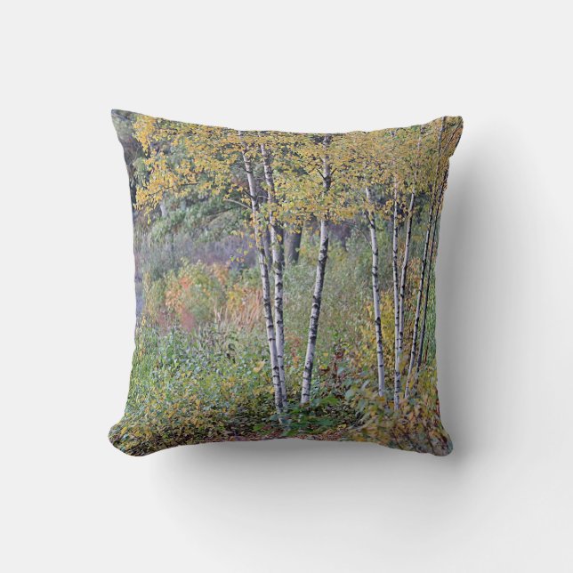 Autumn birch trees throw pillow (Front)