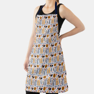 Autumn Bird Folk Art Pattern Apron