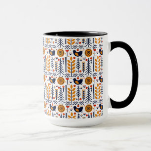 Autumn Bird Folk Art Pattern Mug