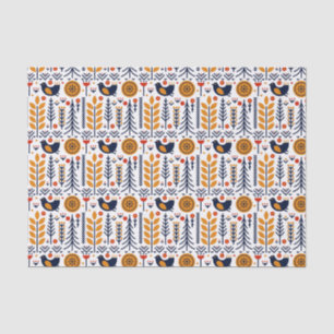 Autumn Bird Folk Art Pattern Tissue Paper