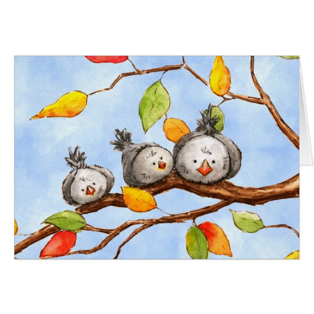 Autumn Birds Trio Card (Front Horizontal)