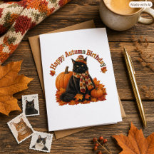 Autumn Birthday Black Cat in Cozy