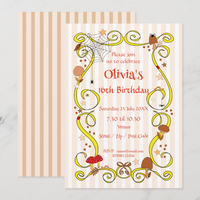 Autumn Birthday Girl Invitation (Front/Back)