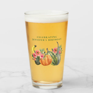 Autumn Birthday Party Colourful Pumpkins Floral Glass