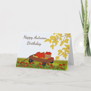 Autumn Birthday, Pumpkins and Apples in a Wagon Card