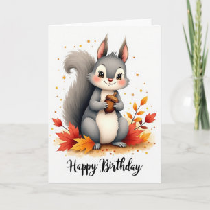 Autumn Birthday Squirrel Acorn Card