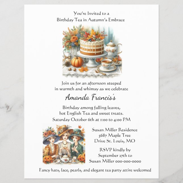 Autumn Birthday Tea Party Invitation  Flyer (Front)