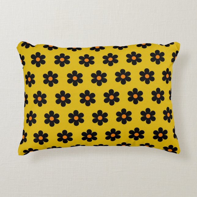 Autumn Black Orange Flower Pattern  Accent Pillow (Front)
