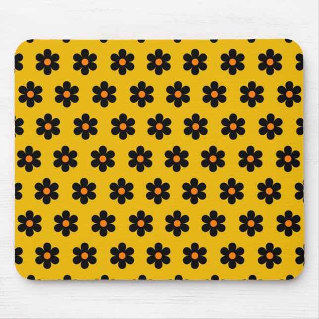 Autumn Black Orange Flower Pattern  Mouse Pad (Front)