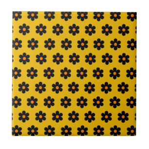 Autumn Black Orange Flower Pattern Tile