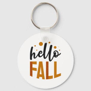 Autumn Black & Orange Hello Fall Print Keychain