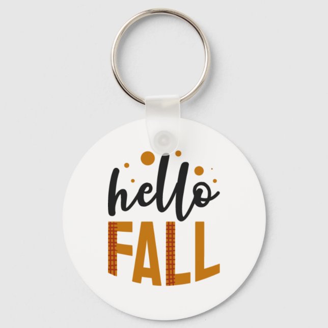 Autumn Black & Orange Hello Fall Print Keychain (Front)