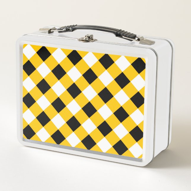 Autumn Black Yellow and White Plaid Pattern Metal Lunch Box (Front)