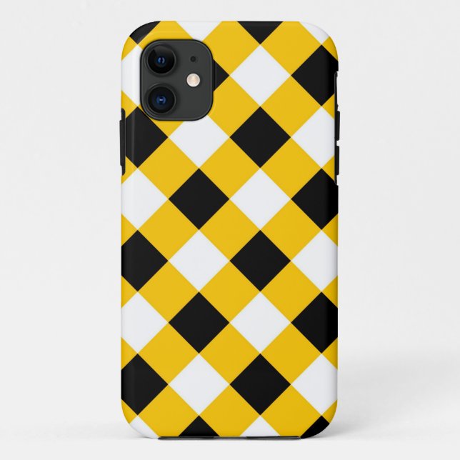 Autumn Black Yellow Chequered Geometric Pattern Case-Mate iPhone Case (Back)