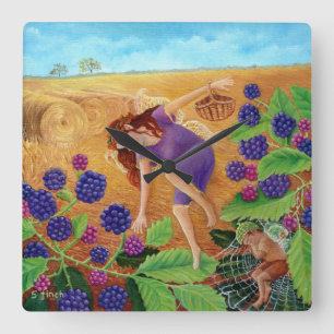 Autumn Blackberry Fairies Square Wall Clock