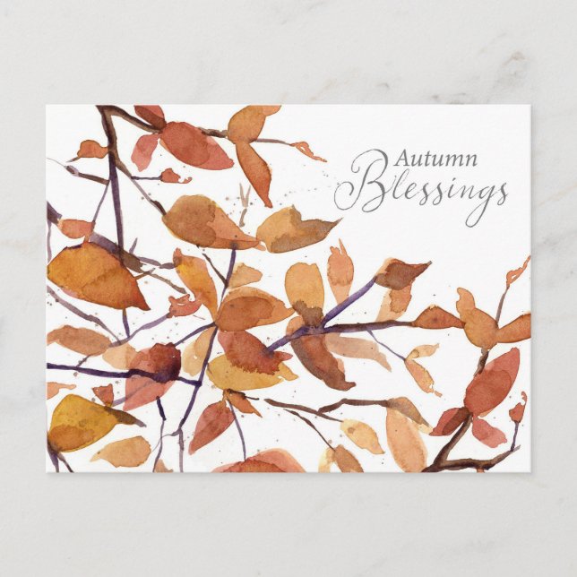 Autumn Blessings Fall Tree Watercolor Holiday Postcard (Front)