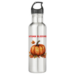 Autumn Blessings Pumpkin with Fall Leaves Classic  710 Ml Water Bottle