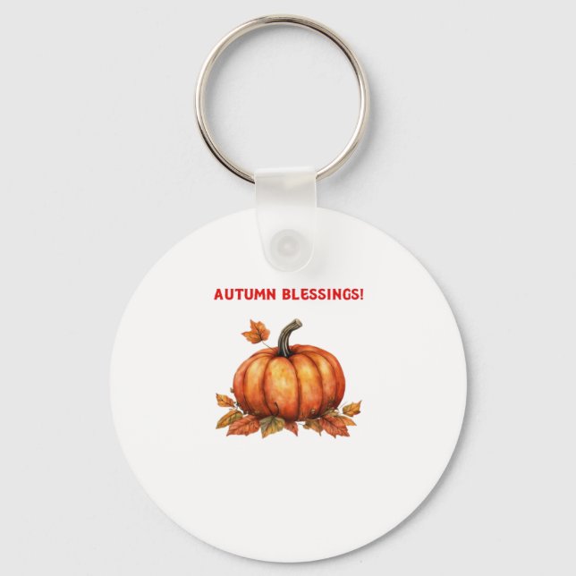 Autumn Blessings Pumpkin with Fall Leaves Classic  Keychain (Front)