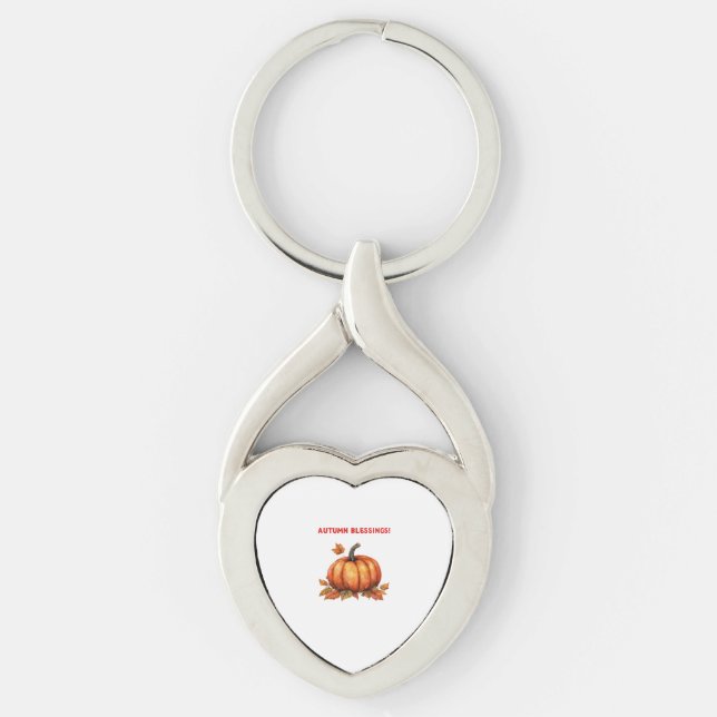 Autumn Blessings Pumpkin with Fall Leaves Classic  Keychain (Front)