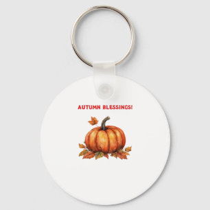 Autumn Blessings Pumpkin with Fall Leaves Classic  Keychain