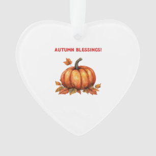 Autumn Blessings Pumpkin with Fall Leaves Classic Ornament