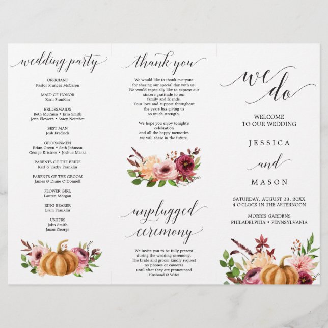 Autumn Bliss Tri-Fold Wedding Program (Front)