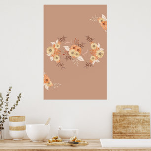Autumn Bloom – Beige and Orange Floral Art Poster