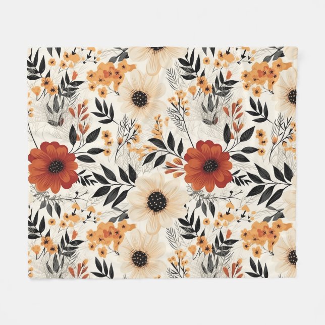 Autumn Bloom Garden Floral Pattern Fleece Blanket (Front (Horizontal))