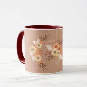 Autumn Bloom – Warm Beige & Orange Floral Art Mug