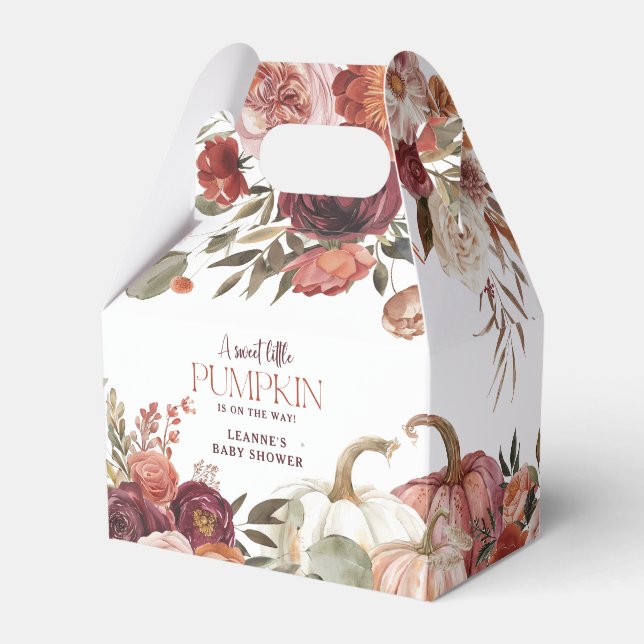 Autumn Blooms 'a little pumpkin' Baby Shower Favor Box (Front Side)