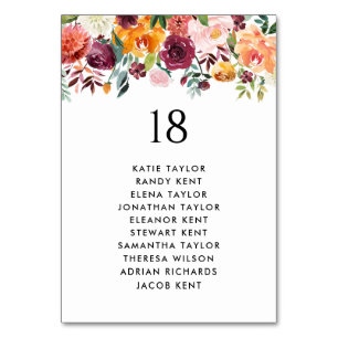Autumn Blooms Fall Wedding Table Seating Plan Number