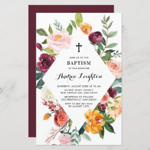 Autumn Blooms Floral Frame Baptism Invitation